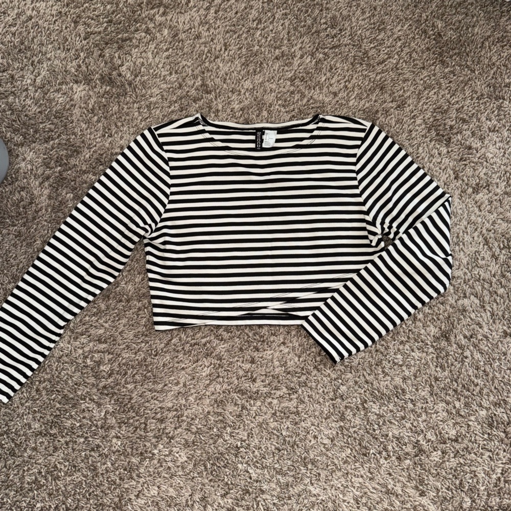 H&M Black and White Striped Crop Top